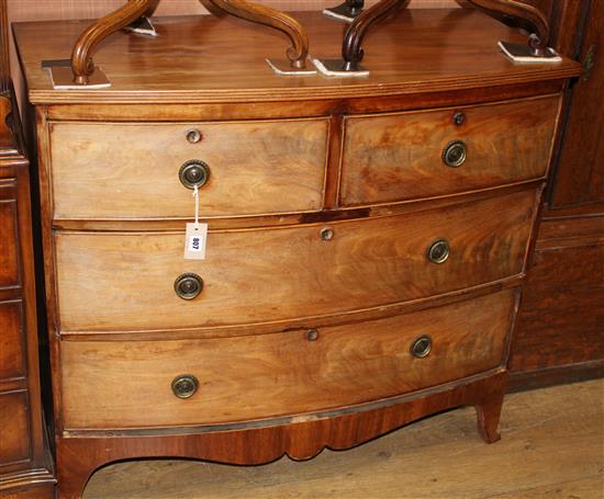 A Regency mahogany bow-fronted chest of drawers (reduced in height) W.100cm